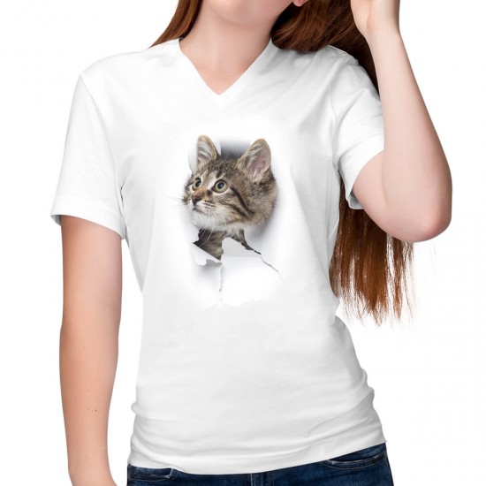 3D Cats T-shirt Cute Kitten Tear - Cats Cat Lover Cat Baby Ladies V-Neck T-Shirt