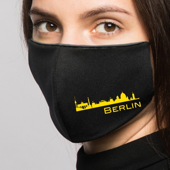 Reusable makeshift mask printed with city motif -black- (2 pieces)