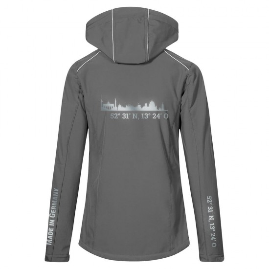 Lifestyle Softshell Jacket with reflective design and removable hood - WITH GERMAN CITY NAMES - Steelgrey - REFLECTION SERIES