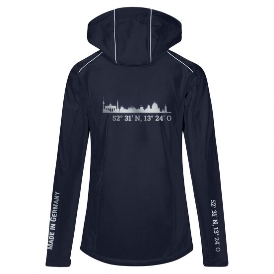 Lifestyle Softshell Jacket with reflective design and removable hood - WITH GERMAN CITY NAMES - Navy Blue - REFLECTION SERIES