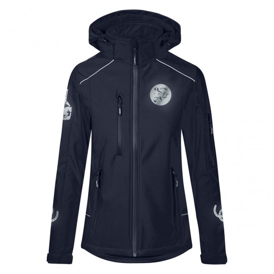 Hooded Riding jacket RIDE-PERFORMANCE PX PROFESSIONAL - Navy Blue - Softshell with reflective design - Black - REFLECTION SERIES