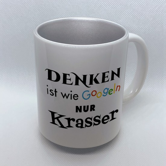 Funny mug printed with motif Denken ist wie googeln